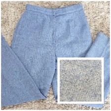 Vintage Braemar Light Blue Wool High Waisted Trousers with Lining Size 10