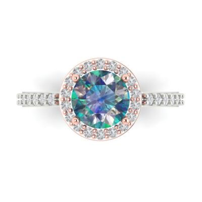2.4ct Round Halo Blue Moissanite Promise Bridal Wedding Ring 14k White Rose Gold