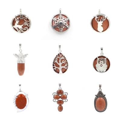 3Pcs Natural Gemstone Gold Sand Necklace Pendant Jewelry Making for Men Women