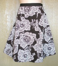 Talbots 4 White Brown Floral 100 Cotton Knee Length A-Line Skirt