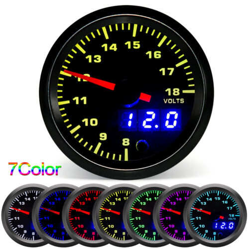 2" 52mm 7 Color Backlight Car Pointer Volt Meter Voltmeter Voltage Gauge 8-18V   - Afbeelding 1 van 12