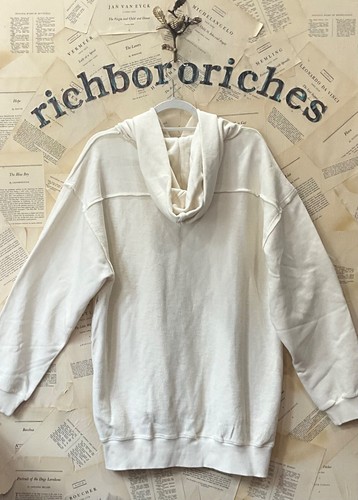 Free People Everyday Hoodie Sweatshirt Oversize Distress Harbor Fog Ivory L NWT - Picture 7 of 8