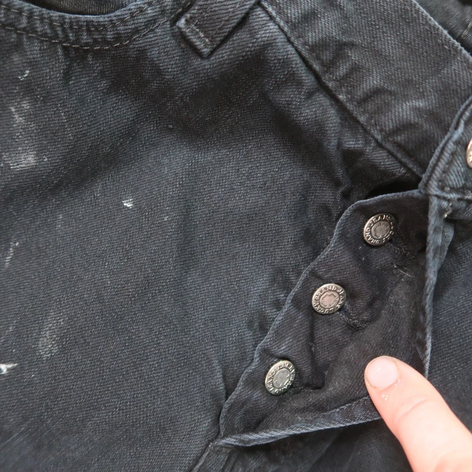 Lucky Brand 221 Slim Straight Jeans Men's 36x32 Black Button fly Denim Painted - Image 4 of 4