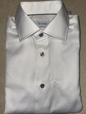 ETON MENS WHITE COTTON CONTEMPORARY FIT DRESS SHIRT SIZE 15/34 250