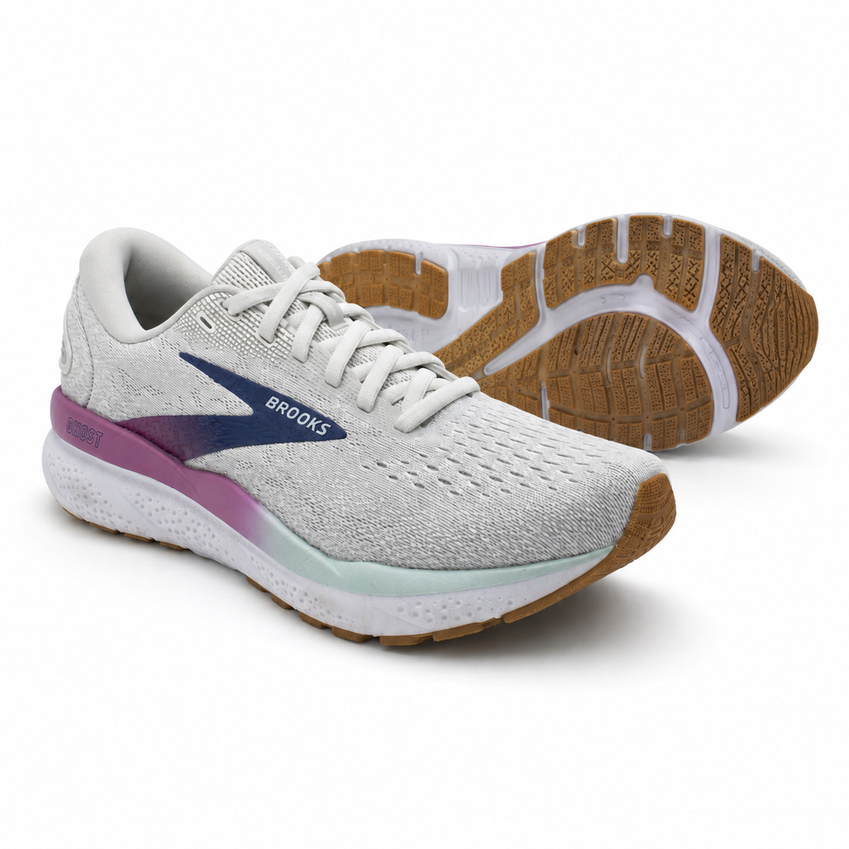 Brooks GHOST 16 Women's Running Shoes White/Grey/Estate Blue US Size 8 View 3