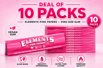AUTHENTIC ELEMENTS ULTA THIN KINGSLIM PINK Rolling Papers | 10 packs
