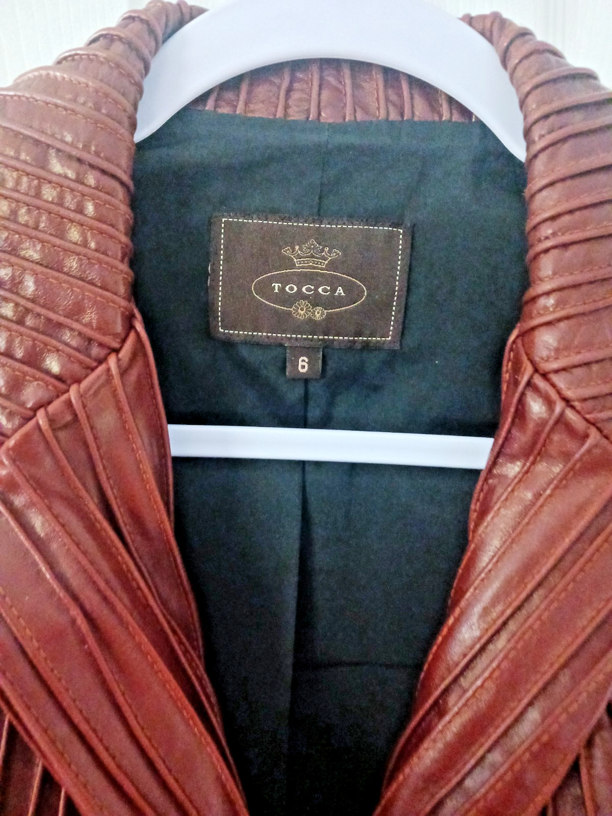 Tocca Leather Jacket Brown Red Fitted Button Plea… - image 3