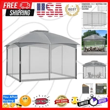 Light Grey 4-Panel Gazebo Replacement Netting with Double Zippers for Outdoors