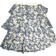 Floral Lace Tiered Midi Skirt Lined BalletCore Ruffles Coquette Romantic Blue M