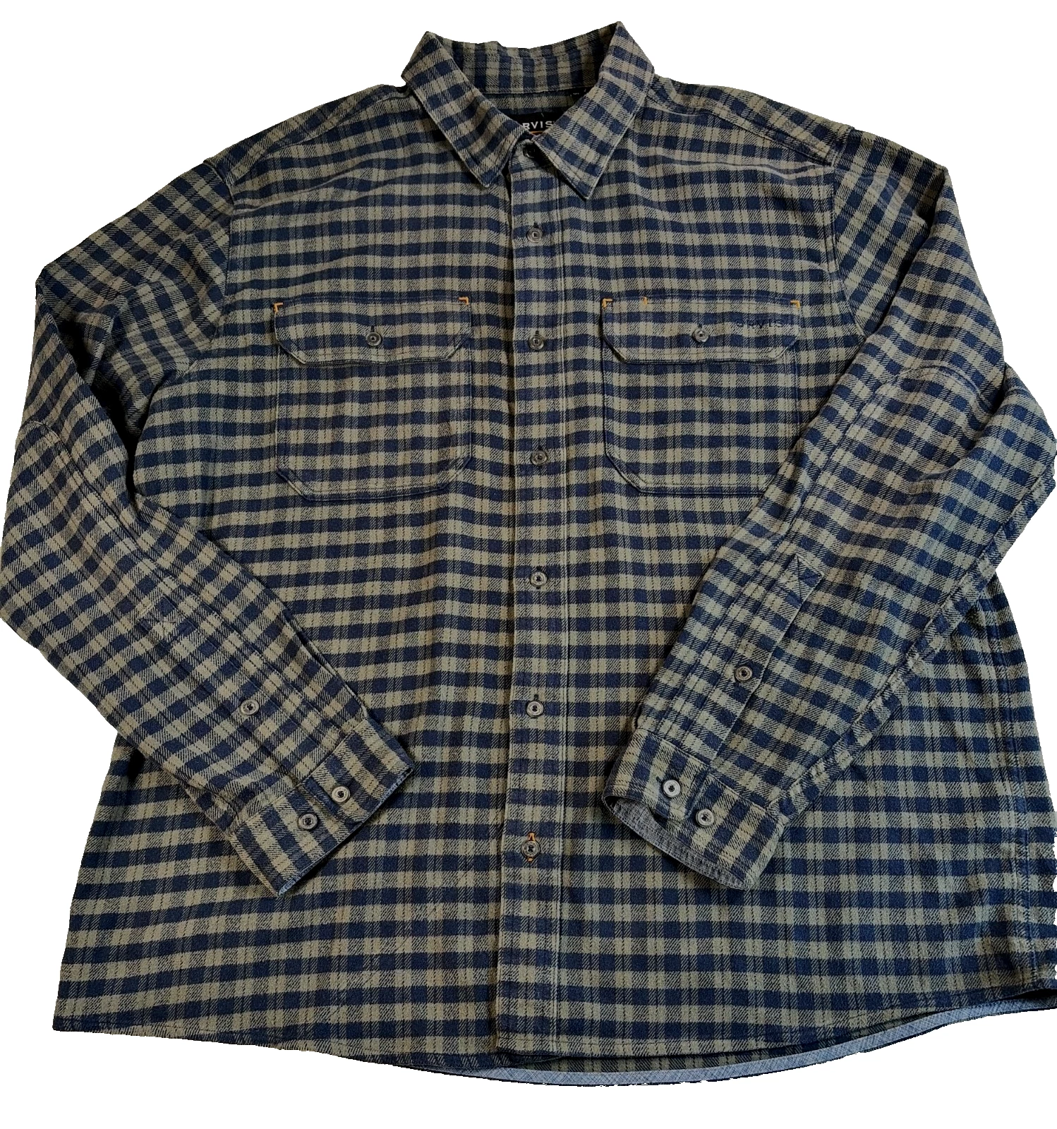 Orvis Flannel Shirt Mens XL Green Black Plaid Outdoor Cabin Flip Cuff Stretch