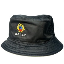 BALLY Mens Logo Crest Embroidered Nylon Bucket Hat Black Olive MSRP 330