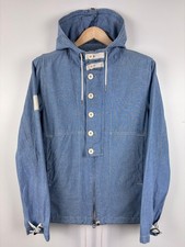 Mens Pretty Green Hooded Anorak Jacket Chambray Cotton Blue Size S