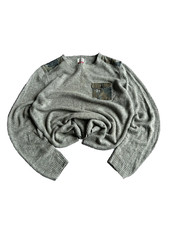 Grey Knit Sweater Military Pocket Patch Vintage Minimal Streetwear Core Fit