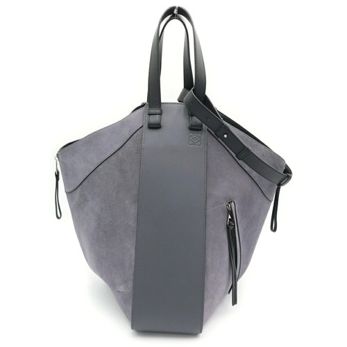 LOEWE Hammock Suede Combination Shoulder Bag Gray Leather Silver Hardware