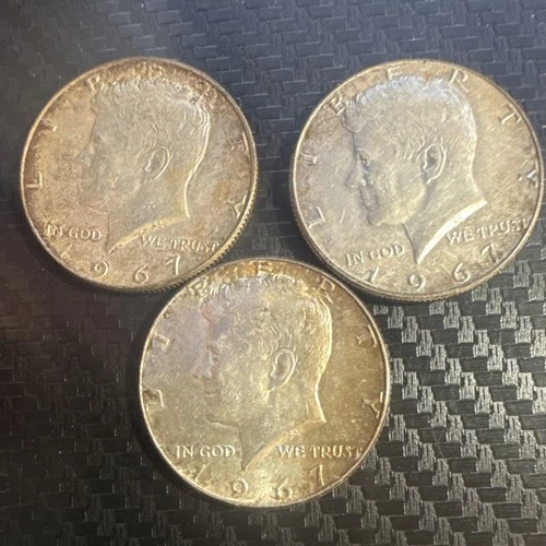 3 Kennedy Half Dollars 1967 Circulated US Coins 50C Uncertified Lot