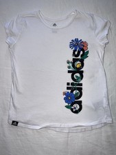Girls Adidas Athletic Soft Side Graphic Floral T-shirt White Size M 10-12 