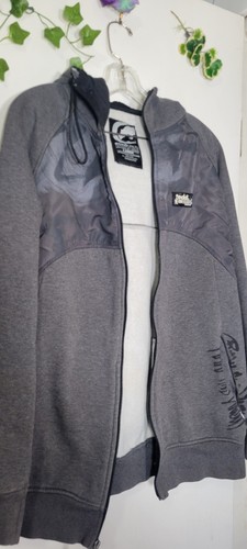 Ecko Unlimited Men's Large Y2K Streetwear Grey Graffiti Zip Up Hoodie Sweatshirt