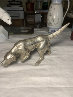 Vintage Cast Metal Pointer Bird Dog with Nickel Plate