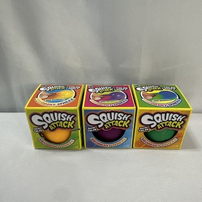 3 Squish Attack Squooshy Sphere- Fidget  Assorted Colors Green Purple & Yellow