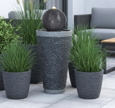 Gartenbrunnen BK910 Kugelbrunnen Steinoptik Springbrunnen 71 cm + LED Gartendeko