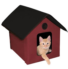 K H Heated Outdoor Kitty House - Barn Red