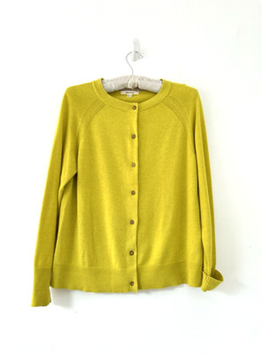 White Stuff Cardigan Women s Organic Cotton Chartreuse Long Sleeve Size 14