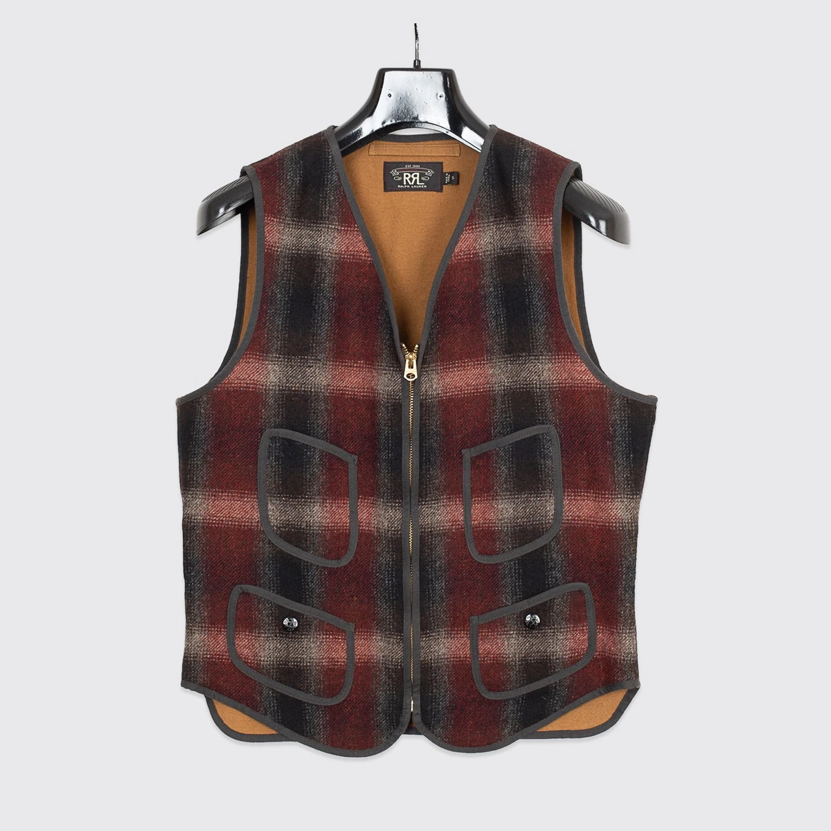 ダブルアールエルRRL ”HONBRE CHECK”WOOL VEST Plaid Wool-Cotton Vest