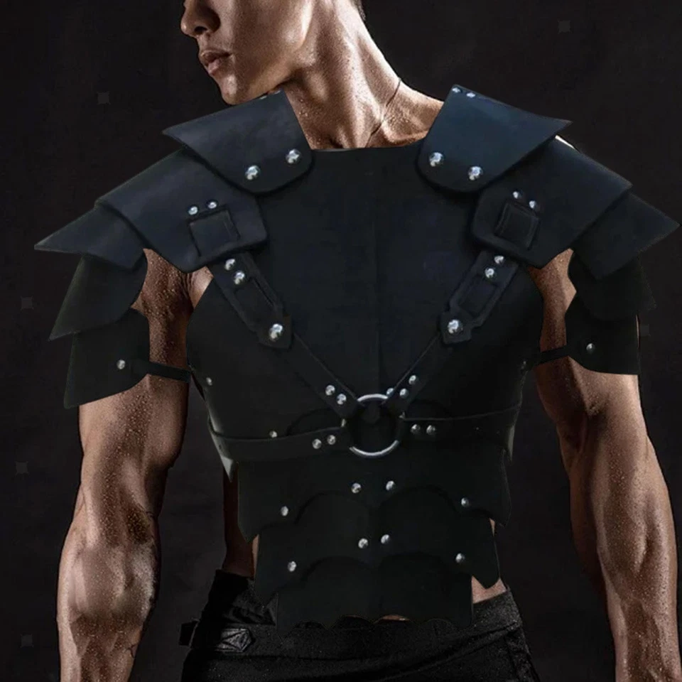 Vestido de fantasía ajustable con armadura en el pecho de cuero PU para cosplay caballero hombres mujeres Foto 2 de 4