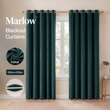 Marlow Blackout Curtains 2X Velvet Room Darkening Eyelet Curtains Decor Green