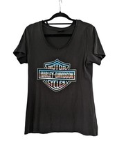 Harley Davidson Women&rsquo;s T shirt Size M Short Sleeve V-Neck Black Macon Georgia 