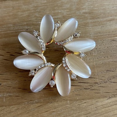 Brosche Modeschmuck  Blume Beige- Goldfarben Glitzer DM: 5,5cm top