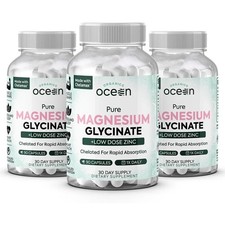 3Pc Organics Ocean Pure Magnesium Glycinate with Zinc - Strength Chelated- 90 CT