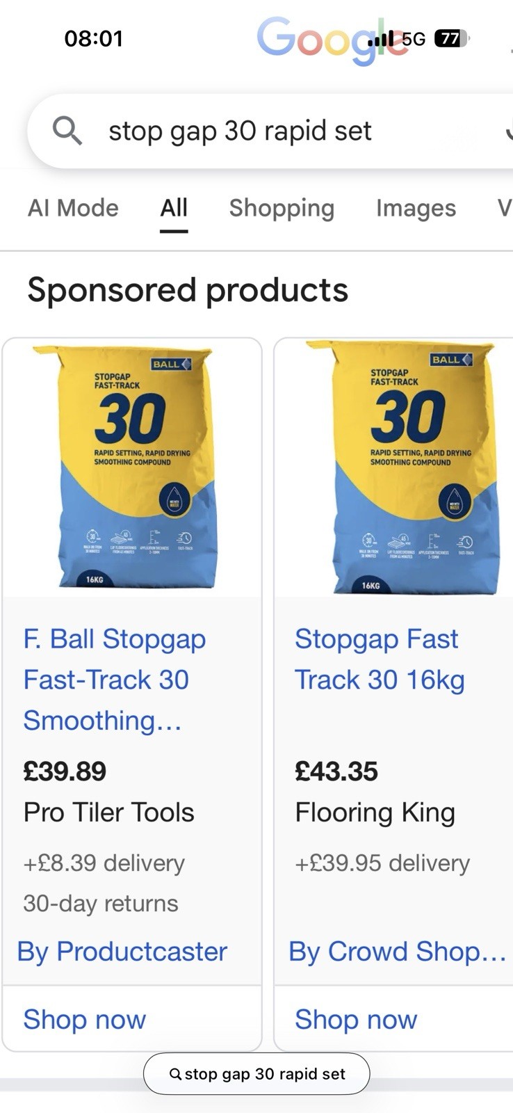 Self Levelling Stop Gap