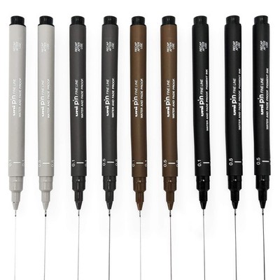 Uni Pin Fineliner Drawing Pen - Sketching Set - Black, Dark Gray, Light Gray,...