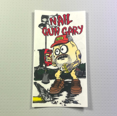 HEROIN ''NAIL GUN GARY'' Skateboard Sticker 5.74''