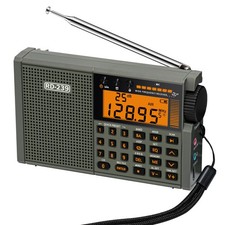 Compact Shortwave Radio AM/FM/SW/VHF with TF Card, Flashlight, Alarm Clock, Gree