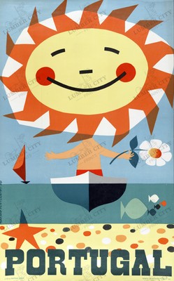 Portugal 1959 Sun Man Travel Poster Gustavo Fontoura Wall Art Print Retro