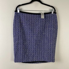 Ann Taylor Blue White Pencil Skirt Size 14P Lined Zip Back