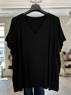 Italy Shirt T-Shirt Kurzarm Oversize V-Ausschnitt Viskose 34-44/46 Schwarz
