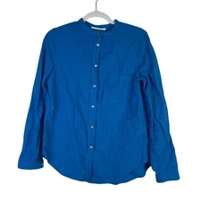 Pomandere Womens Blue Cotton Wool Long Sleeve Button Down Shirt Colorful Size 4