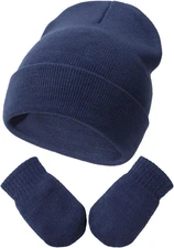 Baby Beanie Hat Gloves Set, Kids Winter Warm Knit Hat with glvoes,Toddler Soft B