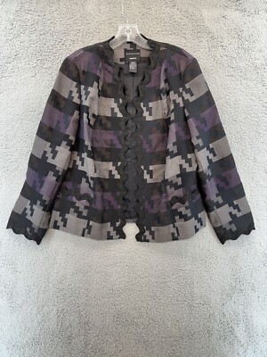 DONCASTER Jacket Size 14 Black Gray Purple Rick Rack Accent Open Front Womens