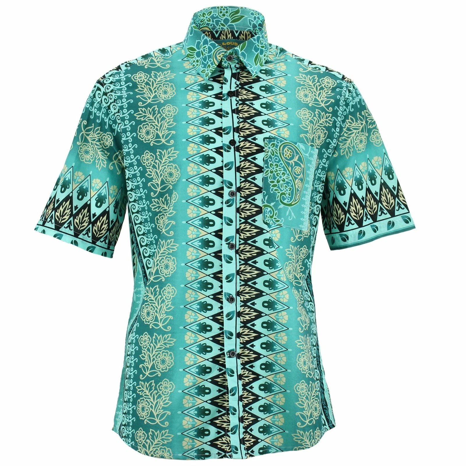 Regular Fit Short Sleeve Shirt Loud Originals Floral Wave Abstract Green