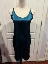 Women Lingerie Satin Nightgown Slip Teal Green Thin  Soft Sz 5XL 32"Lx28"W
