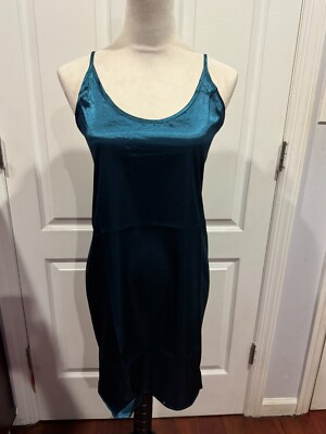 Women Lingerie Satin Nightgown Slip Teal Green Thin & Soft Sz 3XL 32''Lx25''W