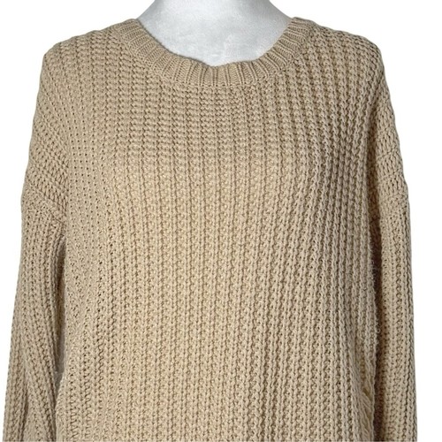 MODA NOVA Para Mujer Beige/Crema Envejecido Suéter Triturado Mini Vestido Talla M/L - Imagen 3 de 6