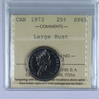 Canada 1973 Quarter 25 Cents Large Bust Portrait QE II ICCS SP65