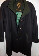 Ursl Trachten Wool Winter Coat Black W/ Green Piping Size 40 Buttons & Pockets