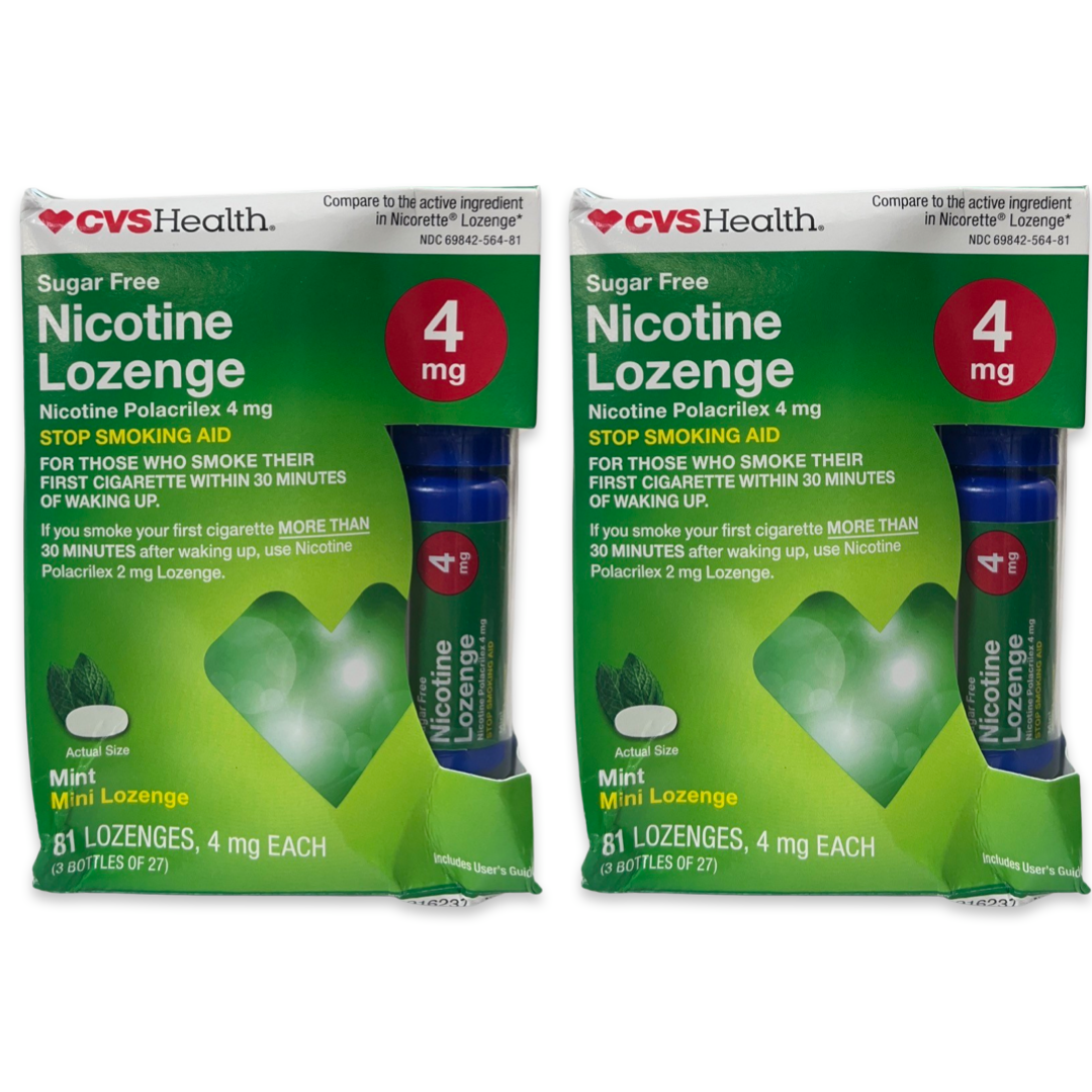 2 pack CVS Health Sugar Free Nicotine 4mg Mint Mini Lozenge 81 count