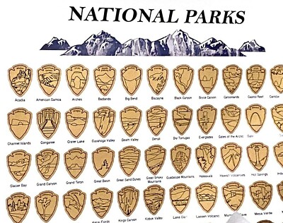 National Park Poster Wildlife Scratch Off USA Map Bucket List US Travel Gold